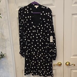 Polka Dot Black Long-Sleeve Wrap Dress - ONETEASPOON